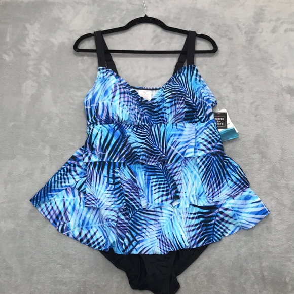 Swim Solutions Women's Printed Tiered  Tummy-Control Swim Dress 18 New - Picture 1 of 10
